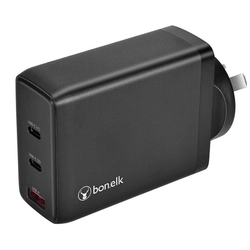 Bonelk 100W PD GaN Wall Charger, 2 x USB-C / 1 x USB-A -  Black - Digital3d.com.au